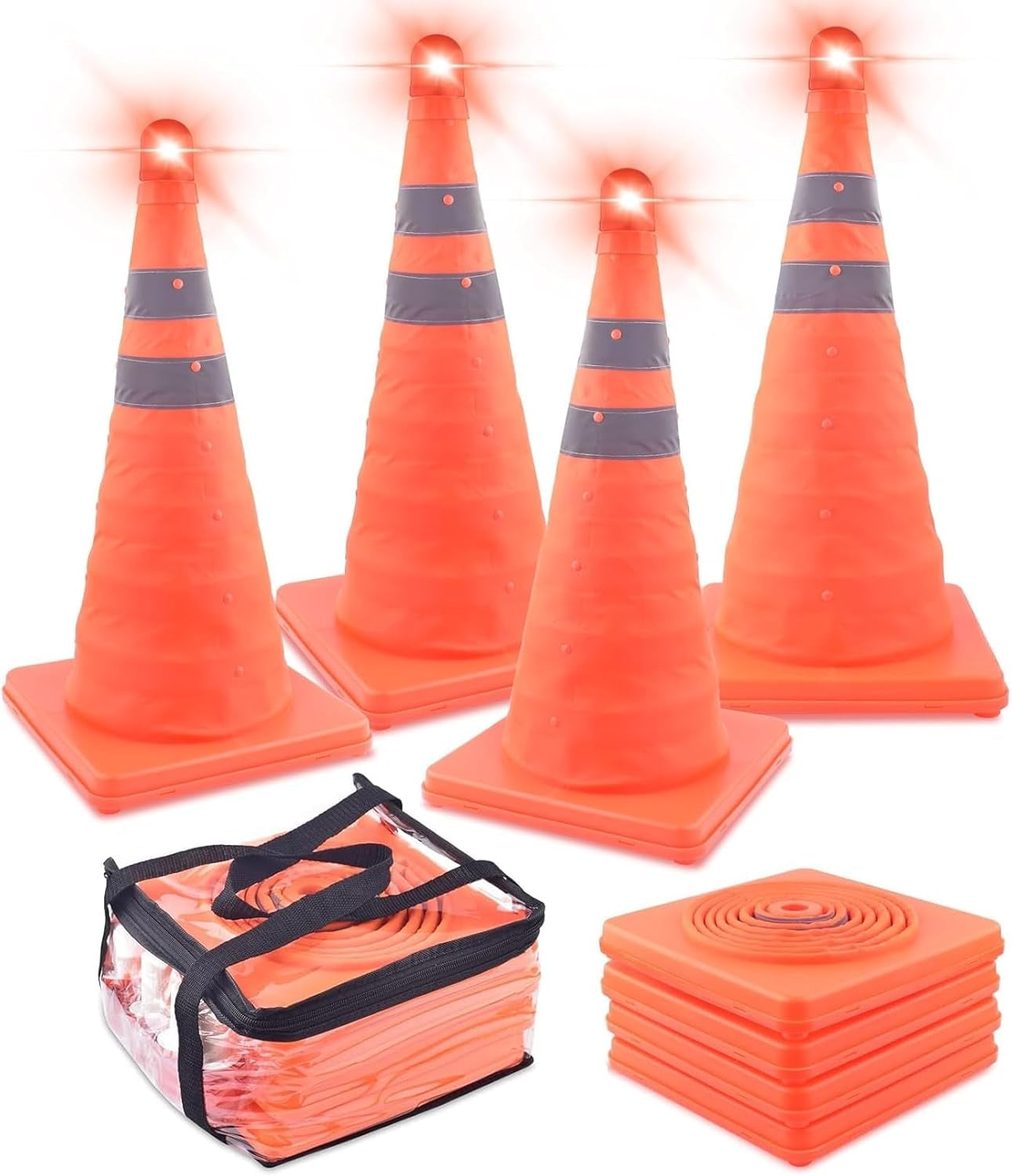 4-PACK 18" COLLAPSIBLE TRAFFIC CONES WITH BAG
