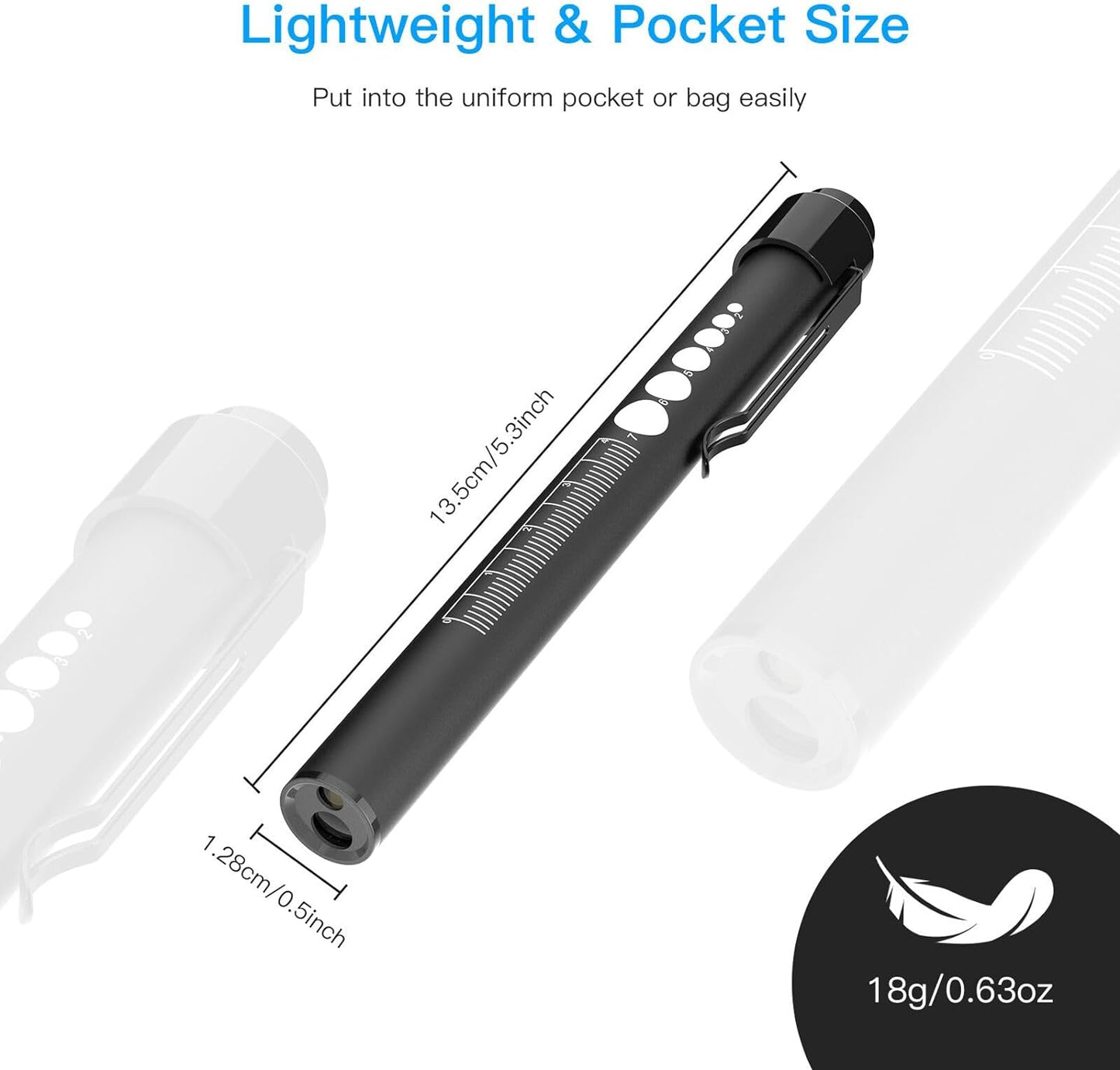 2-PACK RECHARGEABLE LED PEN LIGHTS WITH PUPIL GAUGE AND RULER