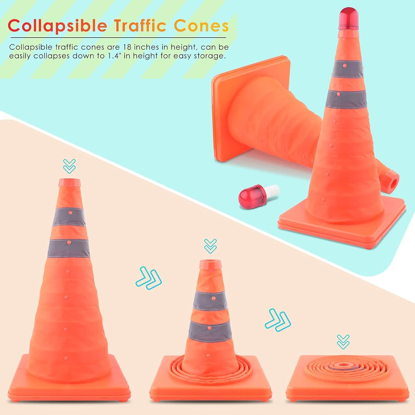 4-PACK 18" COLLAPSIBLE TRAFFIC CONES WITH BAG