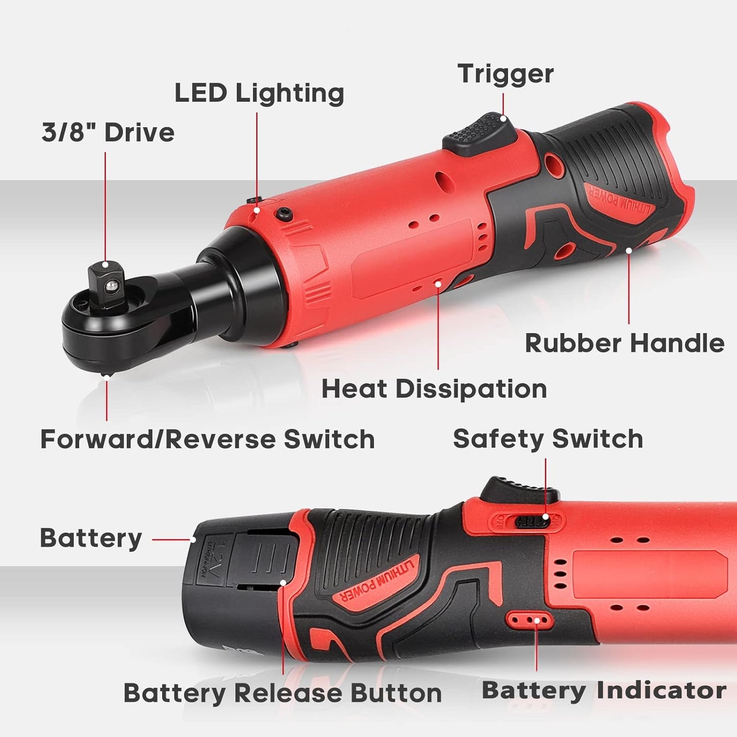 12V CORDLESS RATCHET WRENCH KIT 3/8 INCH WITH 2 BATTERIES AND CHARGER