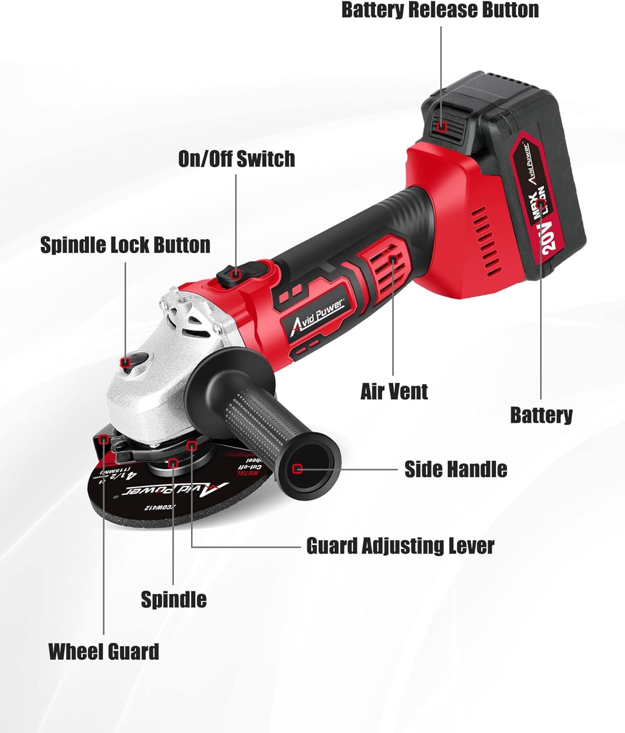 20V CORDLESS ANGLE GRINDER KIT WITH BATTERY AND CHARGER AND 4-1/2 INCH GRINDING WHEELS