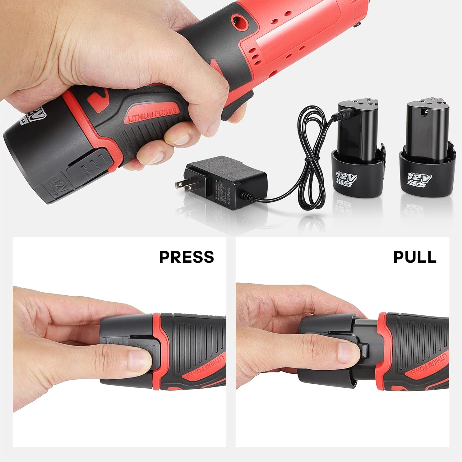 12V CORDLESS RATCHET WRENCH KIT 3/8 INCH WITH 2 BATTERIES AND CHARGER