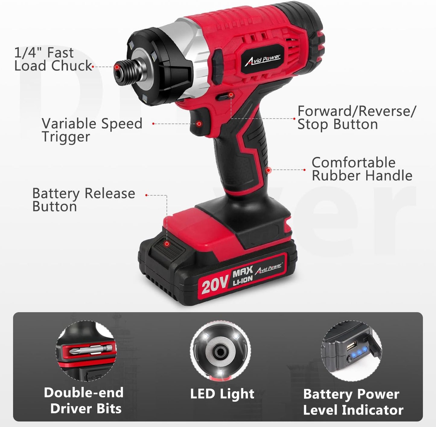 24 PIECE1/4 INCH CORDLESS BRUSHLESS IMPACT DRIVER KIT WITH BATTERY AND CHARGER