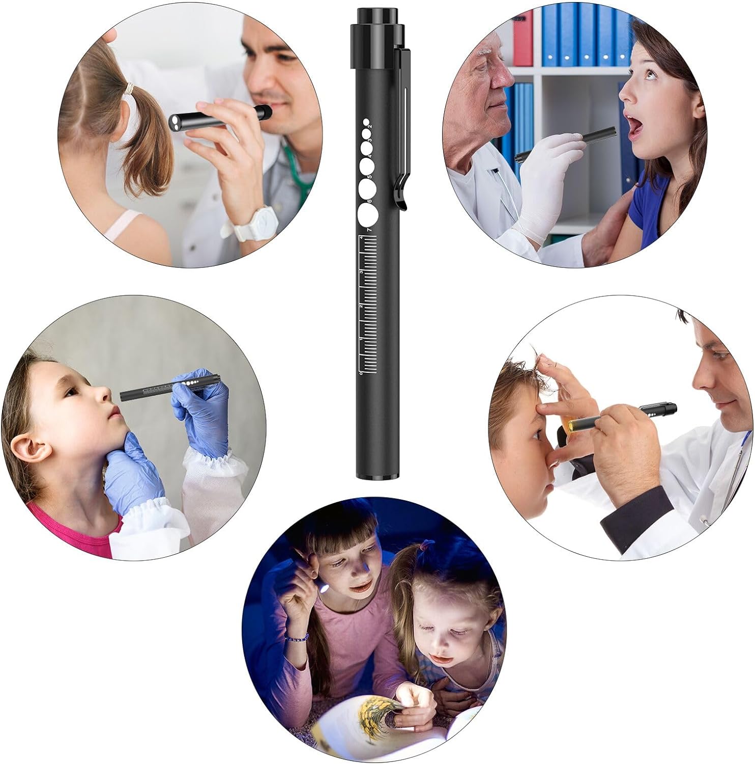 2-PACK RECHARGEABLE LED PEN LIGHTS WITH PUPIL GAUGE AND RULER