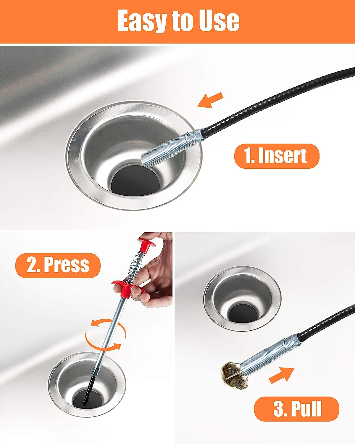 DRAIN AUGER WITH 6 CLEANER STICKS