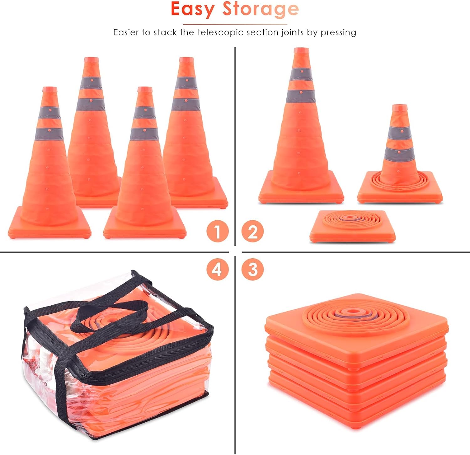 4-PACK 18" COLLAPSIBLE TRAFFIC CONES WITH BAG