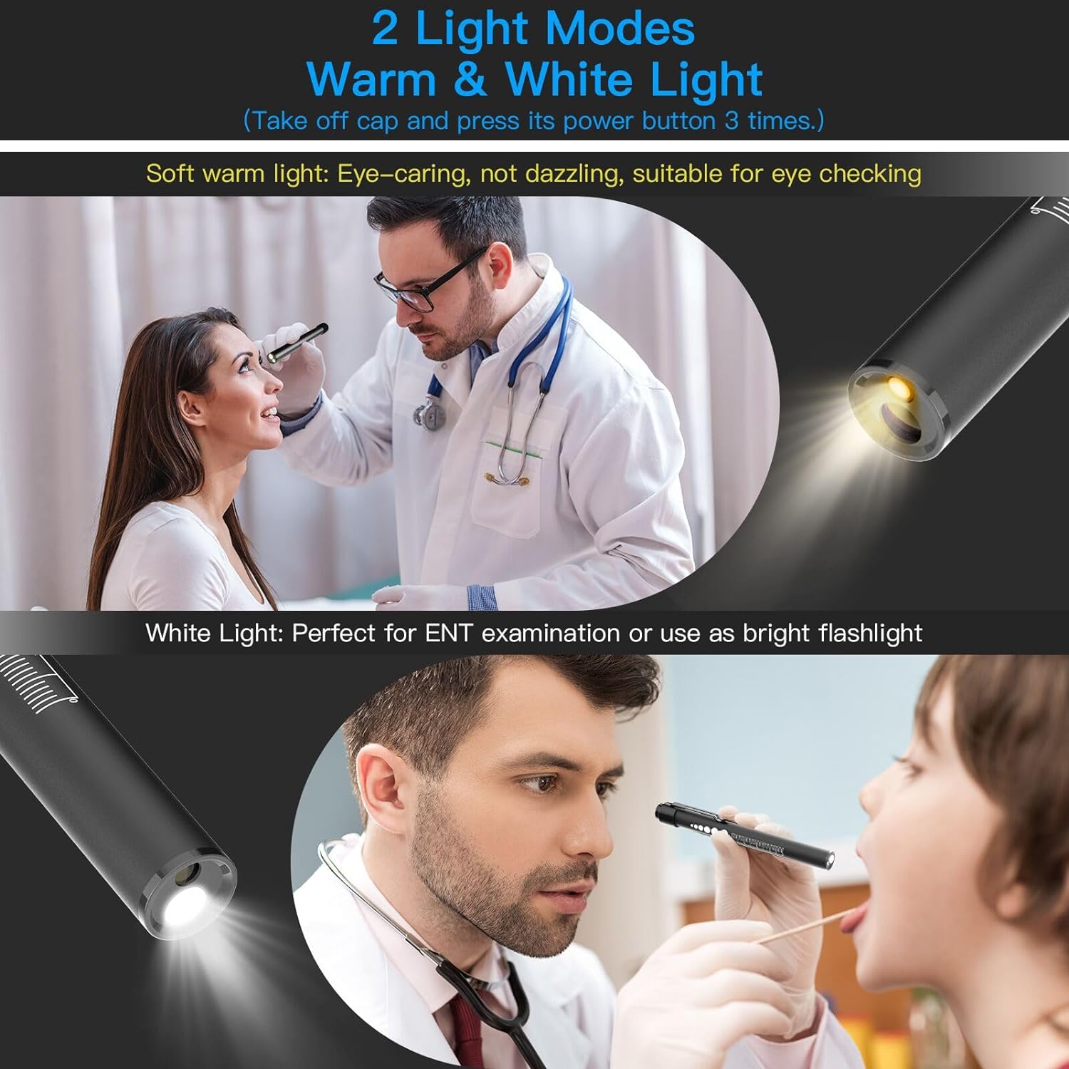 2-PACK RECHARGEABLE LED PEN LIGHTS WITH PUPIL GAUGE AND RULER