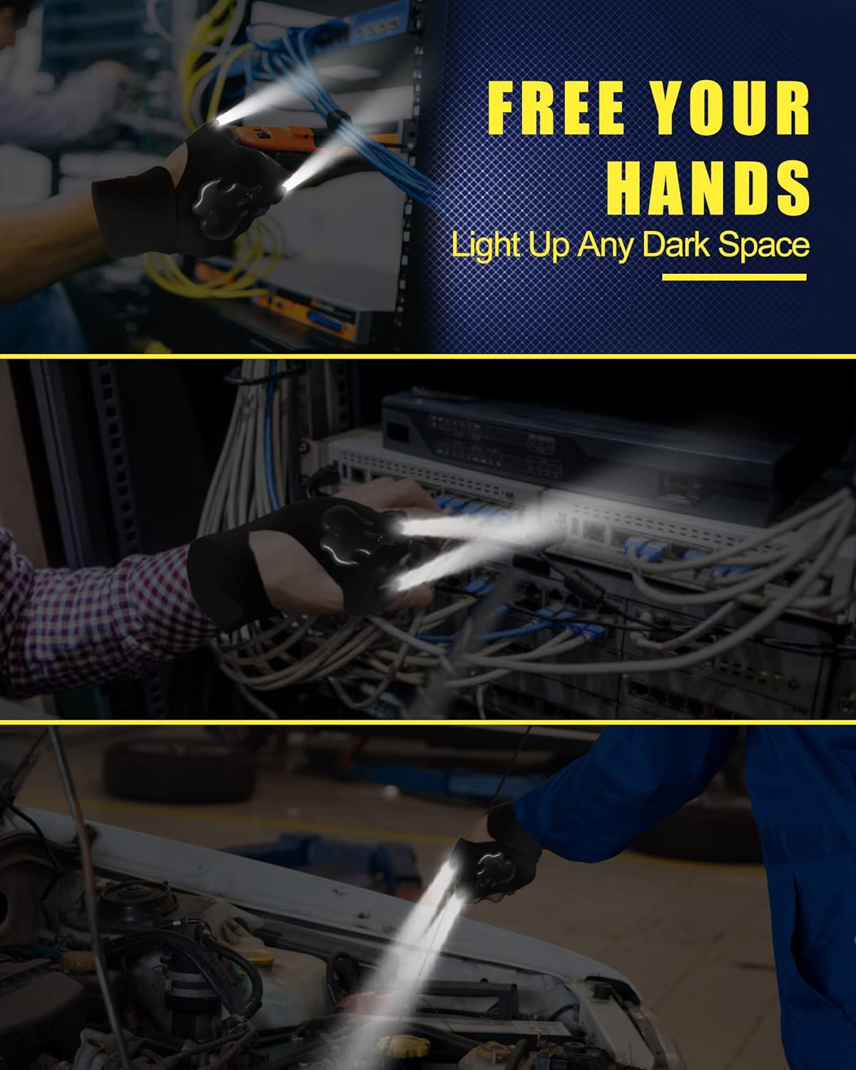 HANDS FREE LED RECHARGEABLE FLASHLIGHT GLOVES