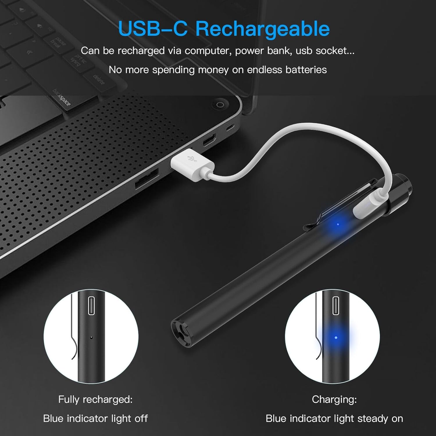 2-PACK RECHARGEABLE LED PEN LIGHTS WITH PUPIL GAUGE AND RULER