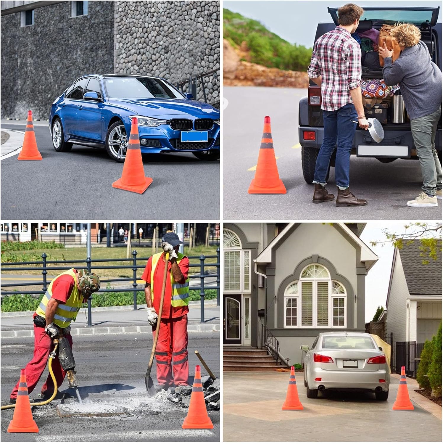 4-PACK 18" COLLAPSIBLE TRAFFIC CONES WITH BAG