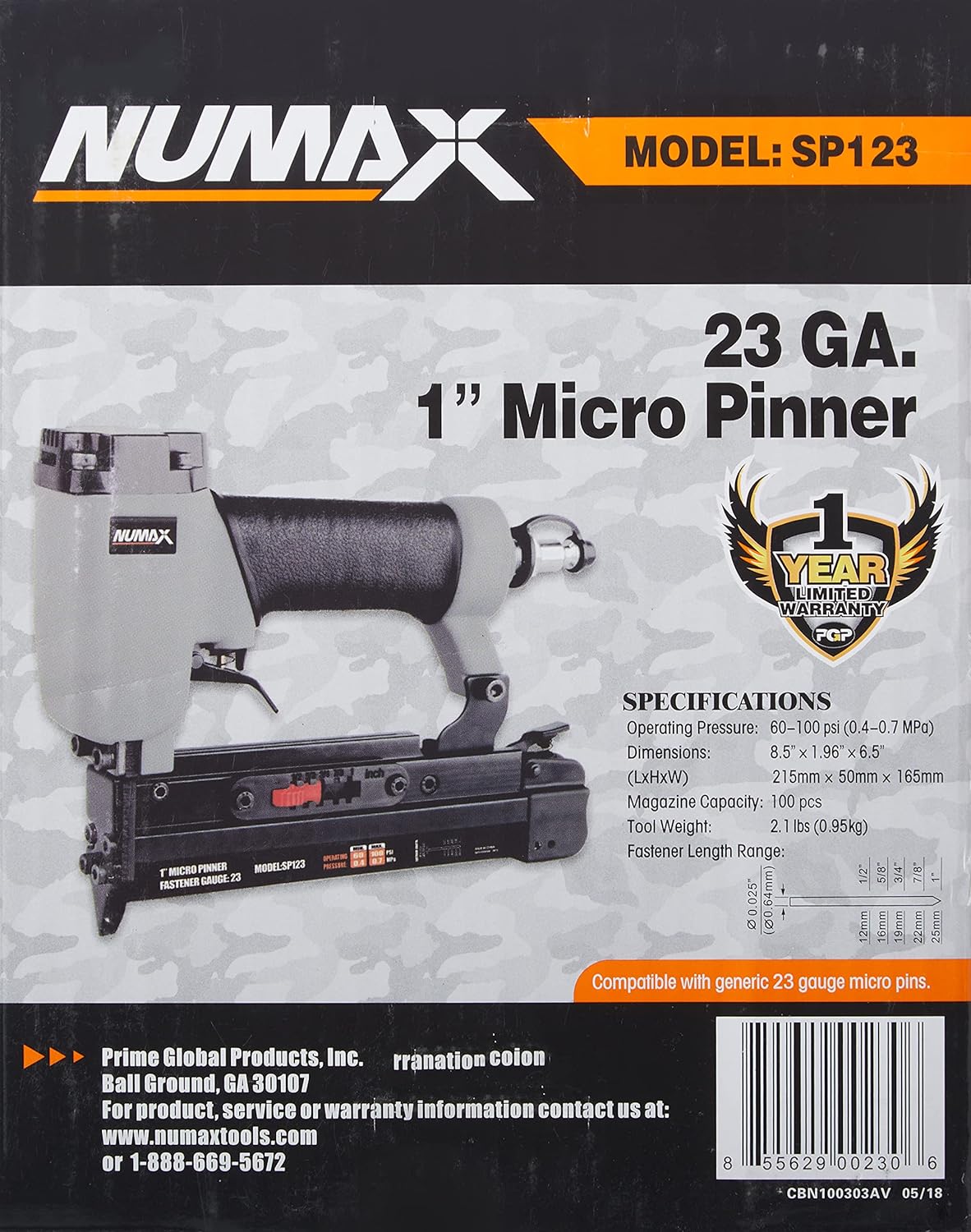 PNEUMATIC 23-GAUGE 1" PIN NAILER