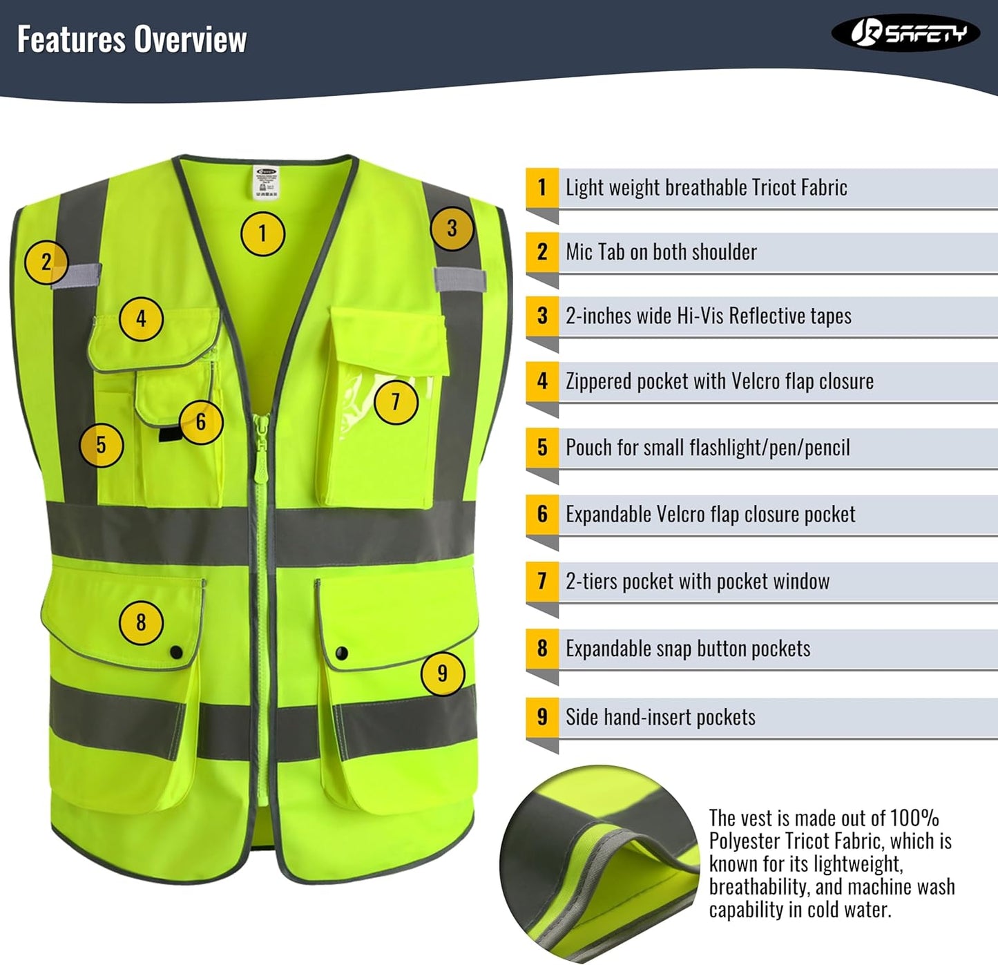 9 POCKET CLASS 2 HIGH VISIBILITY SAFETY VEST