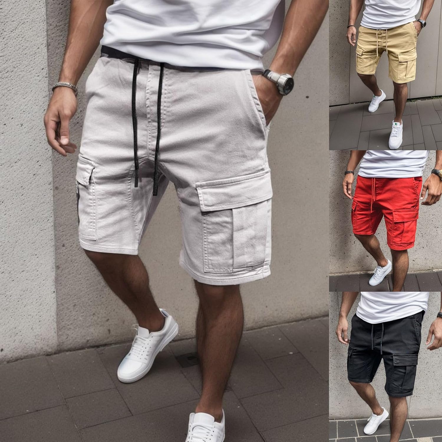 DRAWSTRING CARGO SHORTS WITH MULTI-POCKETS