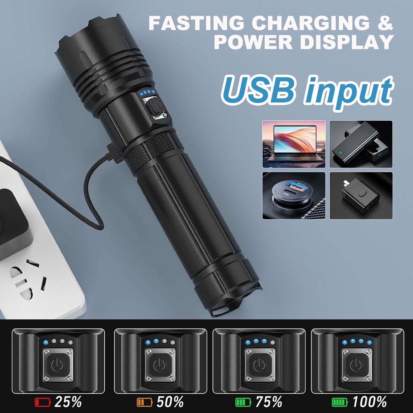 Flashlights High Lumens Rechargeable 2 Pack, 990000 Lumen Super Bright Led Flashlight with USB Cable, IPX7 Waterproof, 5 Modes Powerful Handheld Flash Light for Home Camping Emergency