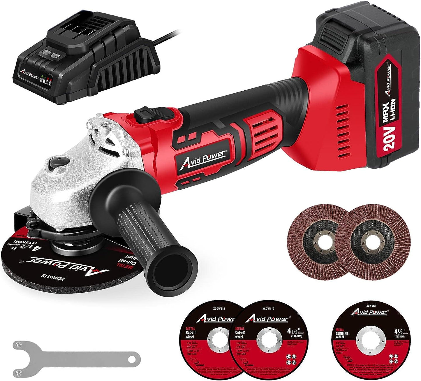 20V CORDLESS ANGLE GRINDER KIT WITH BATTERY AND CHARGER AND 4-1/2 INCH GRINDING WHEELS