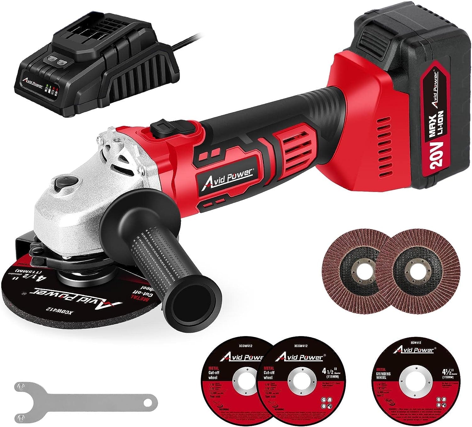 20V CORDLESS ANGLE GRINDER KIT WITH BATTERY AND CHARGER AND 4-1/2 INCH GRINDING WHEELS