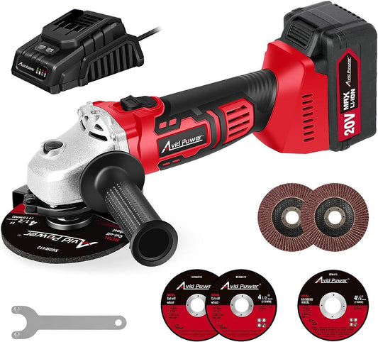 20V CORDLESS ANGLE GRINDER KIT WITH BATTERY AND CHARGER AND 4-1/2 INCH GRINDING WHEELS