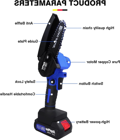 4 INCH BRUSHLESS CHAINSAW AND PRUNING SAW WITH BATTERY AND CHARGER