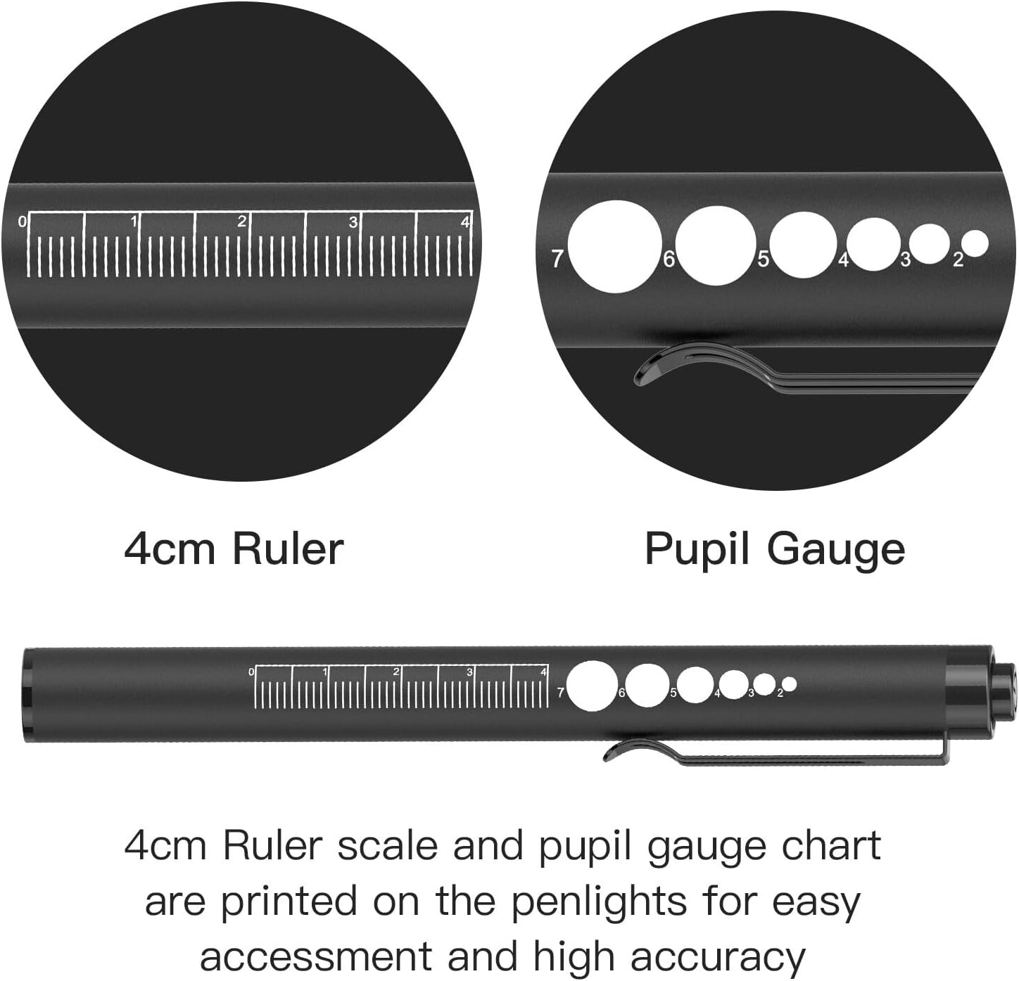 2-PACK RECHARGEABLE LED PEN LIGHTS WITH PUPIL GAUGE AND RULER