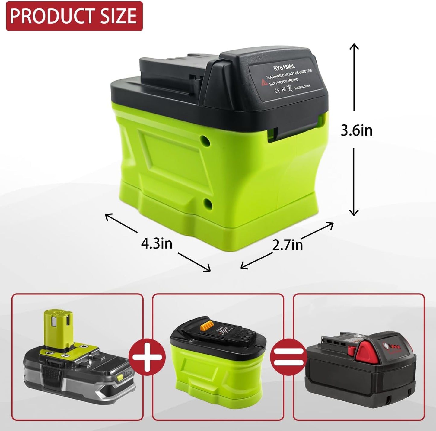 BATTERY ADAPTER CONVERTER MILWAUKEE REPLACE WITH RYOBI