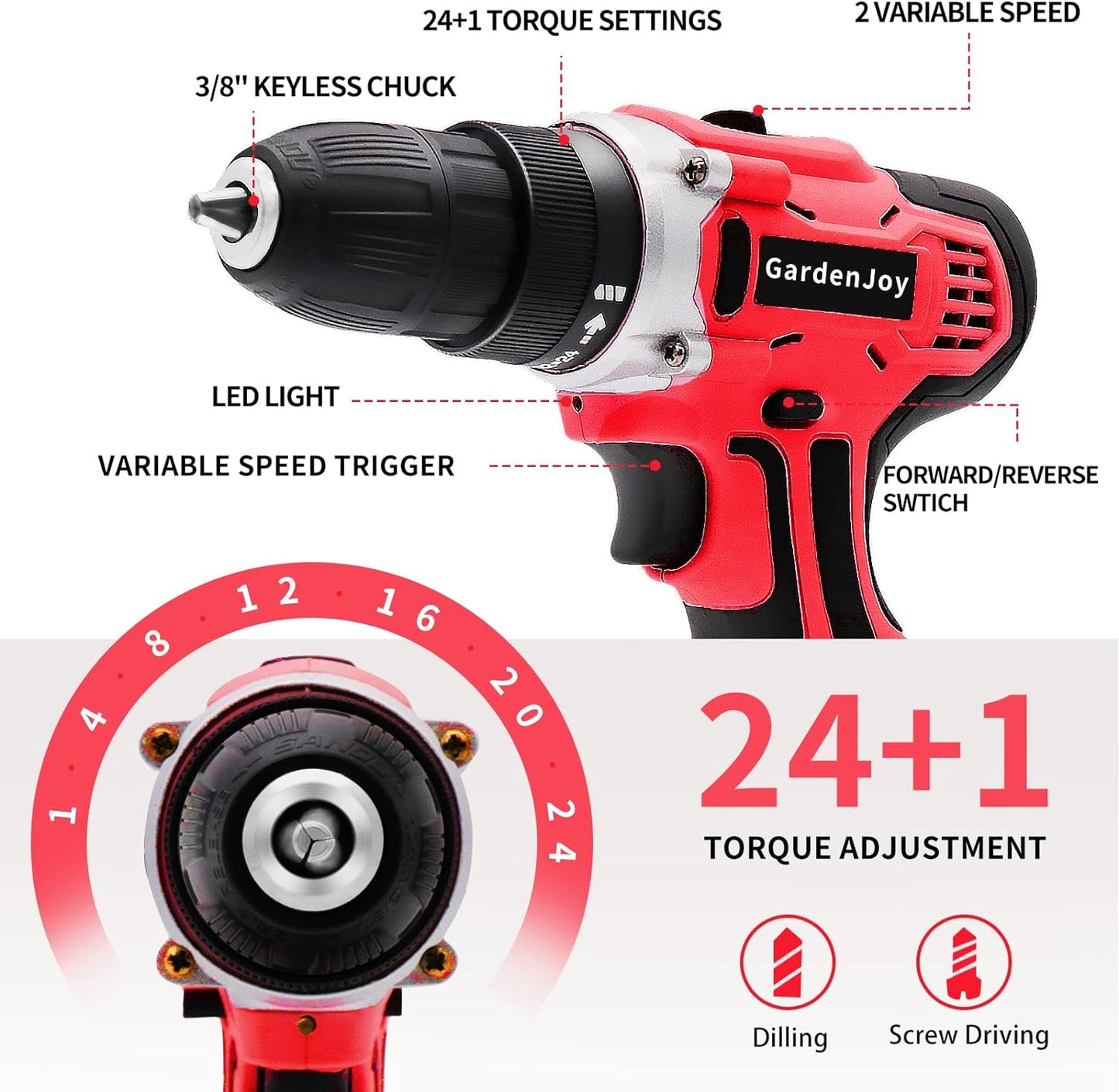 12V 2-SPEED CORDLESS DRILL KIT WITH BATTERY AND CHARGER