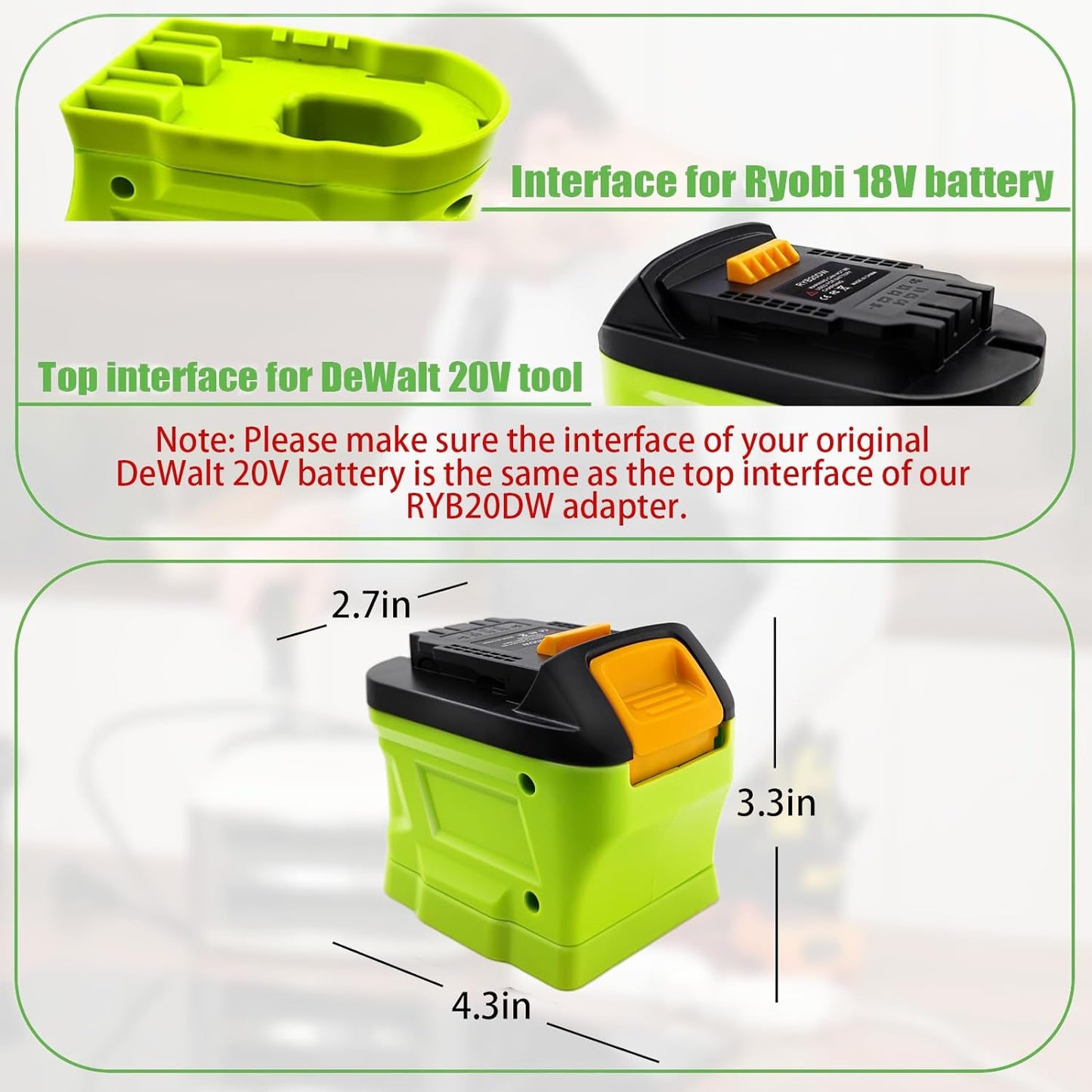 BATTERY ADAPTER CONVERTER DEWALT REPLACE WITH RYOBI