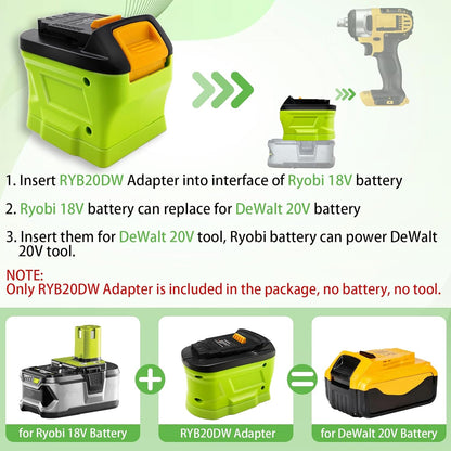 BATTERY ADAPTER CONVERTER DEWALT REPLACE WITH RYOBI