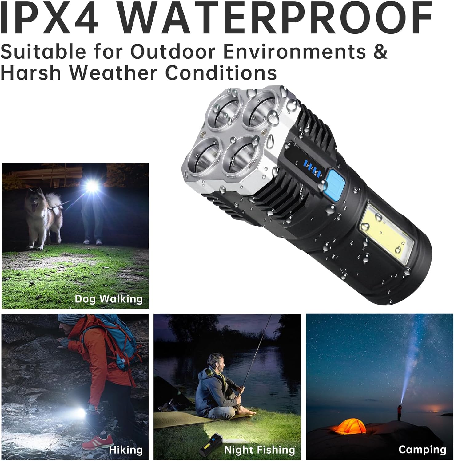 HAND HELD WATERPROOF MULTI=FUNCTIONAL 1000-LUMENS LED RECHARGEABLE FLASHLIGHT